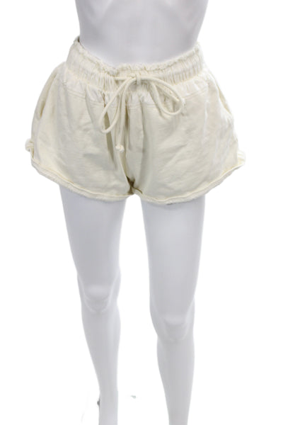Zara Unisex Beige Cotton Sweat Shorts Drawstring Solid Spring Size M