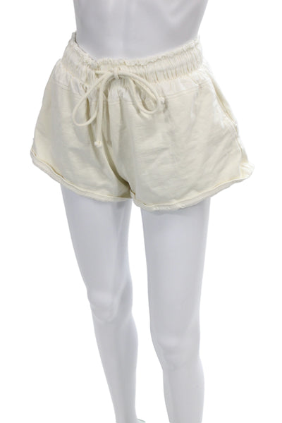 Zara Unisex Beige Cotton Sweat Shorts Drawstring Solid Spring Size M