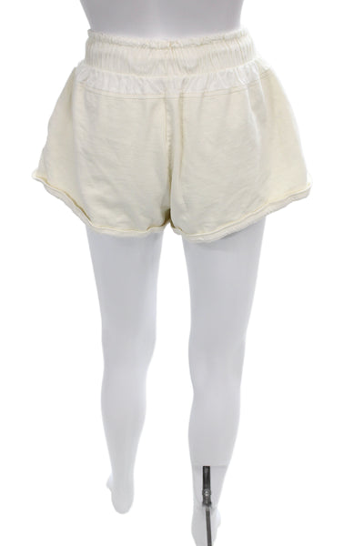 Zara Unisex Beige Cotton Sweat Shorts Drawstring Solid Spring Size M