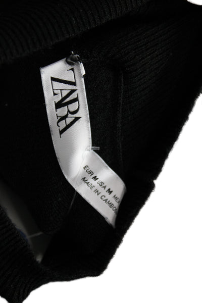 Zara Women Pullover Sweater Black Mock Neck Long Sleeve Size M