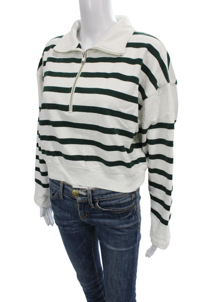 Frame Women Pullover Sweatshirt Green Striped Collared Zip Size M