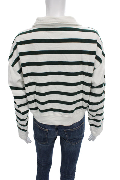 Frame Women Pullover Sweatshirt Green Striped Collared Zip Size M
