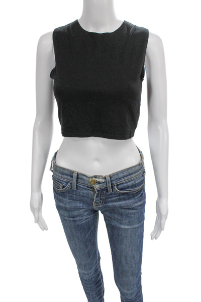 Reformation Women Cropped Tank Sleeveless Black Crew Neck Size S