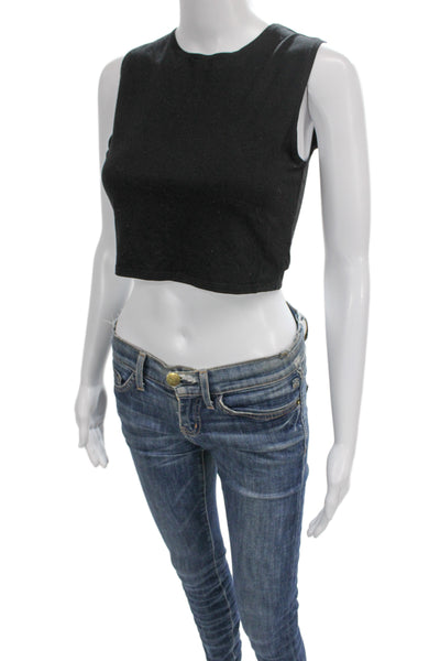 Reformation Women Cropped Tank Sleeveless Black Crew Neck Size S