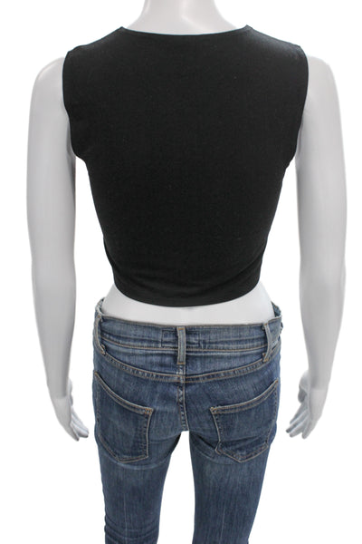 Reformation Women Cropped Tank Sleeveless Black Crew Neck Size S