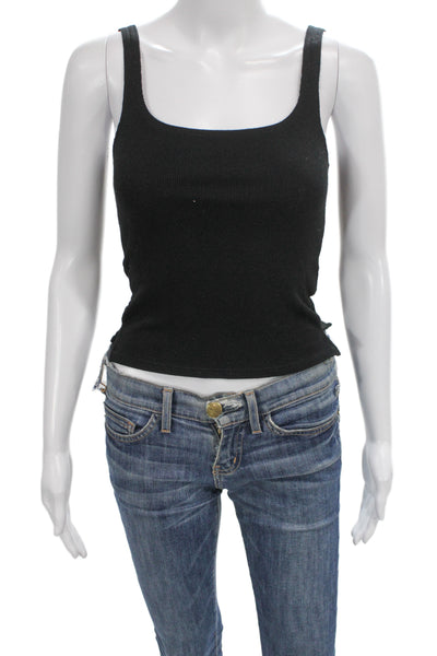 LNA Womens Cropped Tank Black Square Neck Sleeveless Rayon Spandex Size M