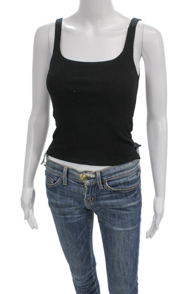 LNA Womens Cropped Tank Black Square Neck Sleeveless Rayon Spandex Size M