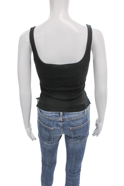 LNA Womens Cropped Tank Black Square Neck Sleeveless Rayon Spandex Size M