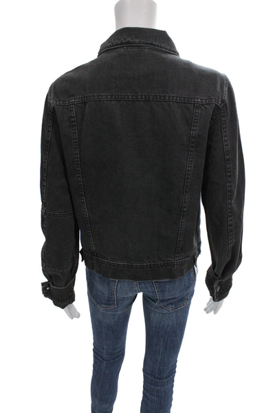 Free People Women Black Cotton Collared Button Jacket 90s Long Sleeve Size M