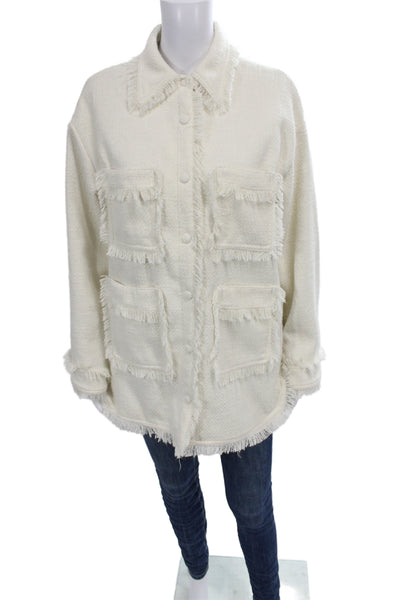Apparis Womens Collared Long Sleeve White Button Jacket Polyester Size S