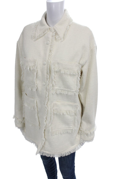 Apparis Womens Collared Long Sleeve White Button Jacket Polyester Size S