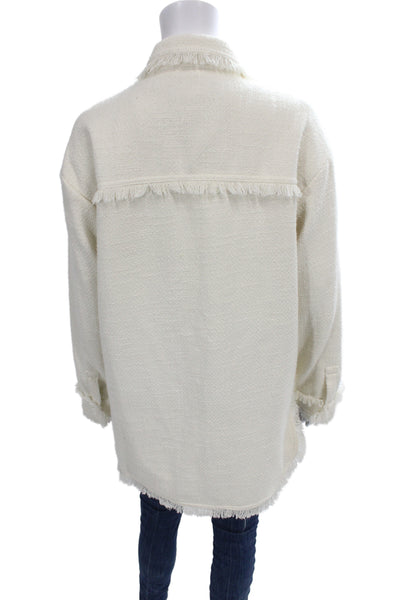 Apparis Womens Collared Long Sleeve White Button Jacket Polyester Size S