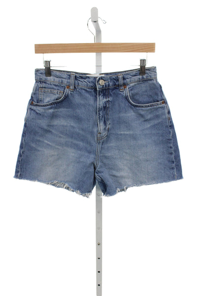 Reformation Unisex Blue Cotton Blend 90s Button Shorts Size 28