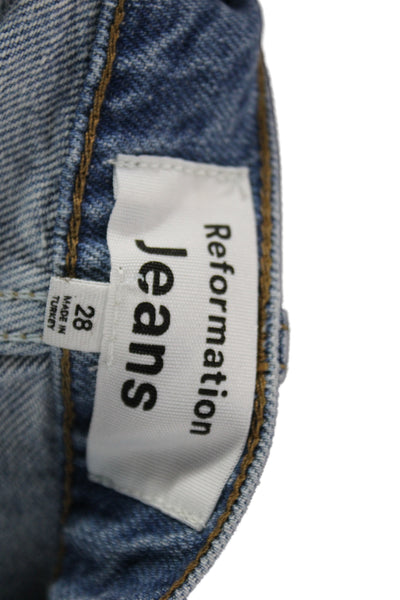 Reformation Unisex Blue Cotton Blend 90s Button Shorts Size 28