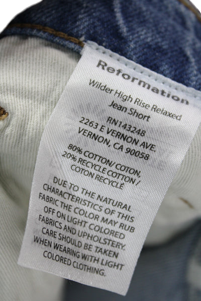 Reformation Unisex Blue Cotton Blend 90s Button Shorts Size 28