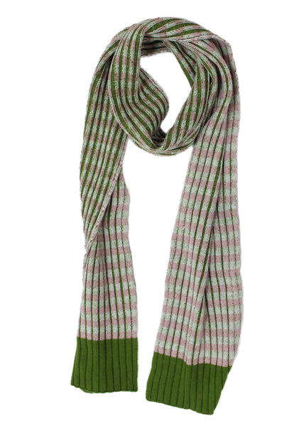Kate Spade New York Womens Knit Striped Scarf Green Pink White 86"x8"