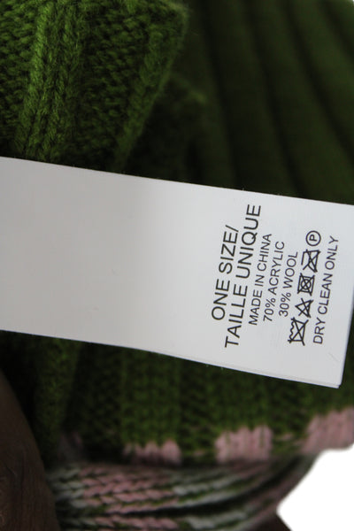 Kate Spade New York Womens Knit Striped Scarf Green Pink White 86"x8"