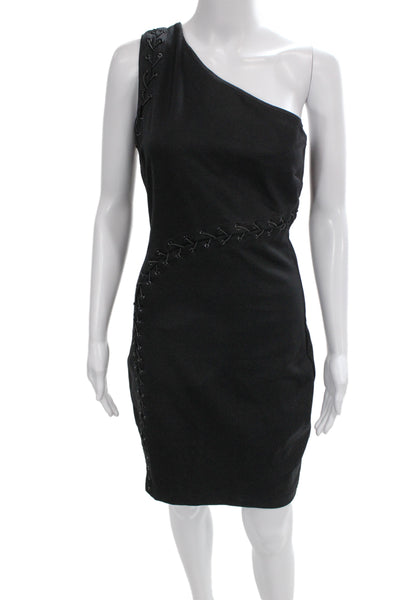 Halston Heritage Women Bodycon Sheath Black Cotton Lace Up Dress Size 4