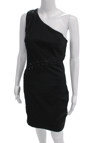 Halston Heritage Women Bodycon Sheath Black Cotton Lace Up Dress Size 4