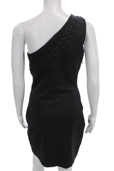 Halston Heritage Women Bodycon Sheath Black Cotton Lace Up Dress Size 4