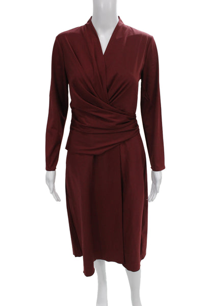 M.M. Lafleur Womens Red Wrap Dress V Neck Long Sleeve Knee Length Size 6