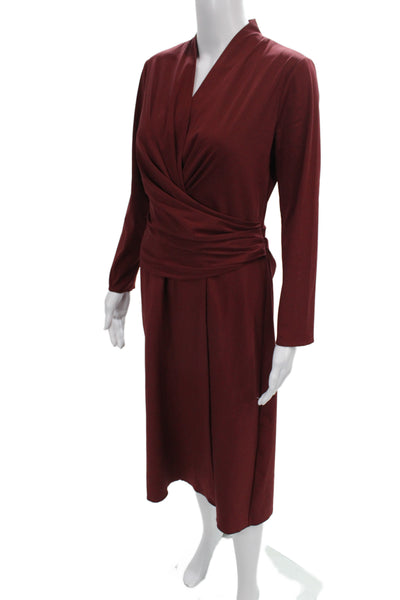 M.M. Lafleur Womens Red Wrap Dress V Neck Long Sleeve Knee Length Size 6