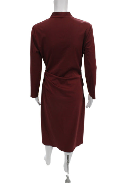 M.M. Lafleur Womens Red Wrap Dress V Neck Long Sleeve Knee Length Size 6