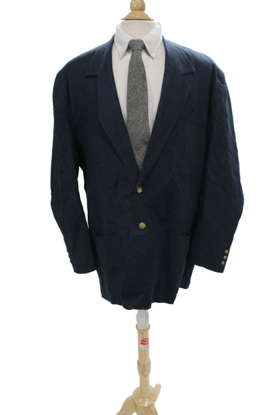 Cezar Mens Dark Blue Linen Solid Button Blazer Size 46