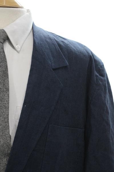 Cezar Mens Dark Blue Linen Solid Button Blazer Size 46