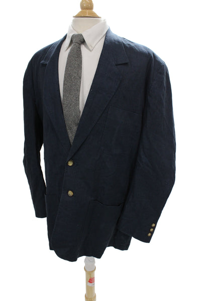 Cezar Mens Dark Blue Linen Solid Button Blazer Size 46