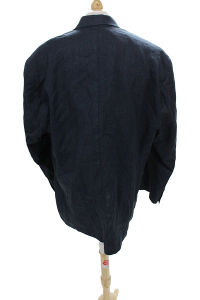 Cezar Mens Dark Blue Linen Solid Button Blazer Size 46