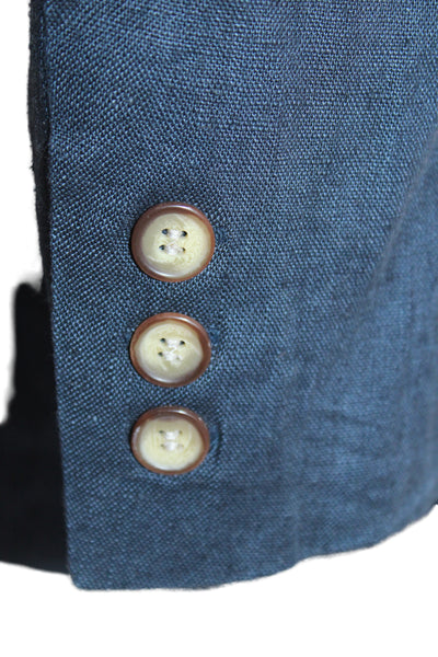 Cezar Mens Dark Blue Linen Solid Button Blazer Size 46