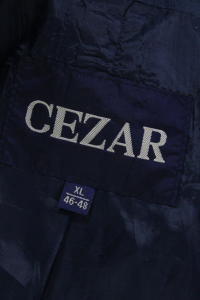 Cezar Mens Dark Blue Linen Solid Button Blazer Size 46