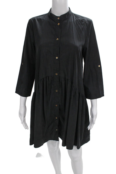 Zara Womens Black Shirt Dress 3/4 Sleeve High Neck Mini Size S