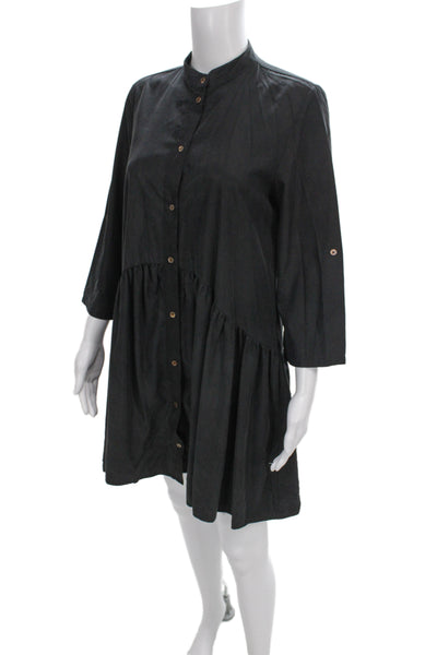 Zara Womens Black Shirt Dress 3/4 Sleeve High Neck Mini Size S