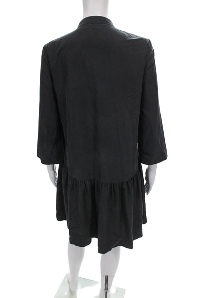 Zara Womens Black Shirt Dress 3/4 Sleeve High Neck Mini Size S
