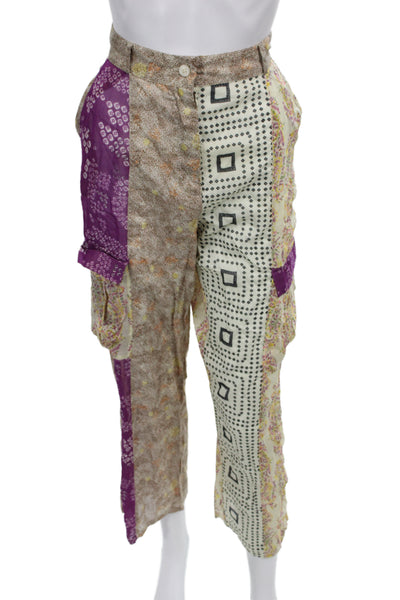 Zara Womens Cargo Pants Beige Viscose Floral Paisley Geometric Bohemian Size M