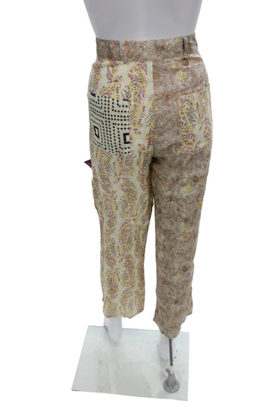 Zara Womens Cargo Pants Beige Viscose Floral Paisley Geometric Bohemian Size M