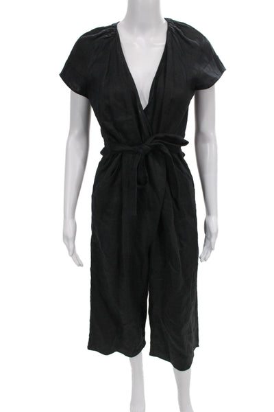 Whistles Womens Linen Short Sleeve Jumpsuit Black Size S