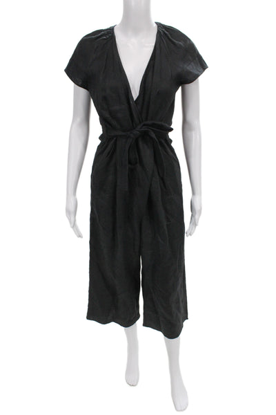Whistles Womens Linen Short Sleeve Jumpsuit Black Size S