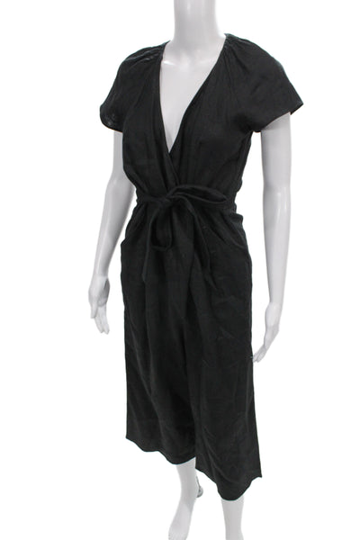 Whistles Womens Linen Short Sleeve Jumpsuit Black Size S
