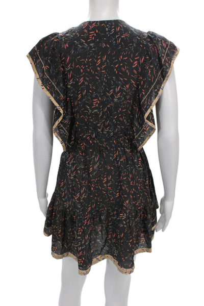 IRO Women Wrap Dress Black Silk V Neck Short Sleeve Mini Boho Size 38