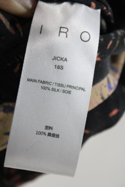 IRO Women Wrap Dress Black Silk V Neck Short Sleeve Mini Boho Size 38