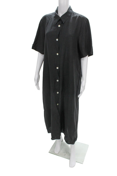 & Other Stories Womens Shirt Dress Gray Collared Short Sleeve Button Size M