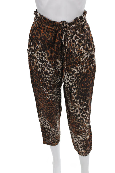 Veronica Beard Women Cropped Paperbag Leopard Linen Pants Size 4