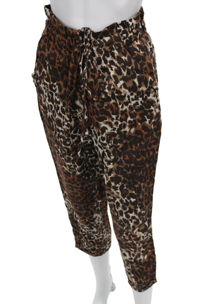 Veronica Beard Women Cropped Paperbag Leopard Linen Pants Size 4