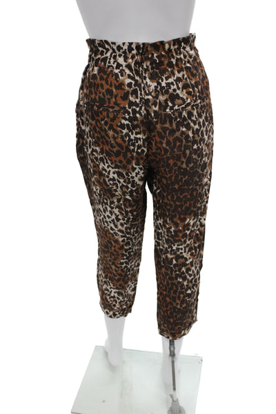 Veronica Beard Women Cropped Paperbag Leopard Linen Pants Size 4