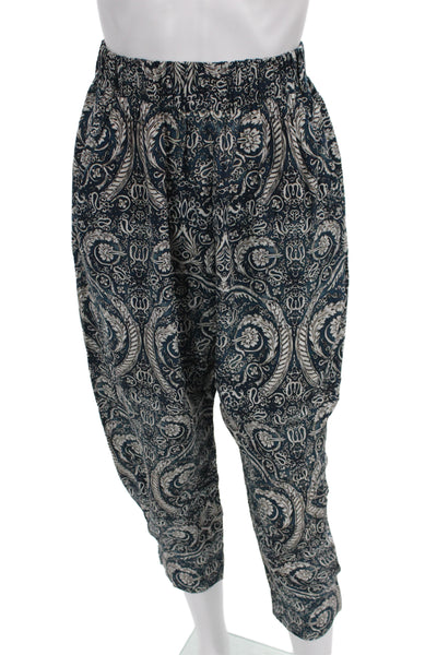 Mariacher Women Harem Pants Dark Blue Silk Paisley Bohemian Size M