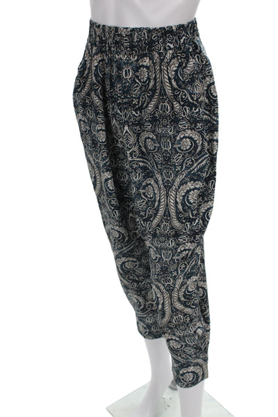 Mariacher Women Harem Pants Dark Blue Silk Paisley Bohemian Size M