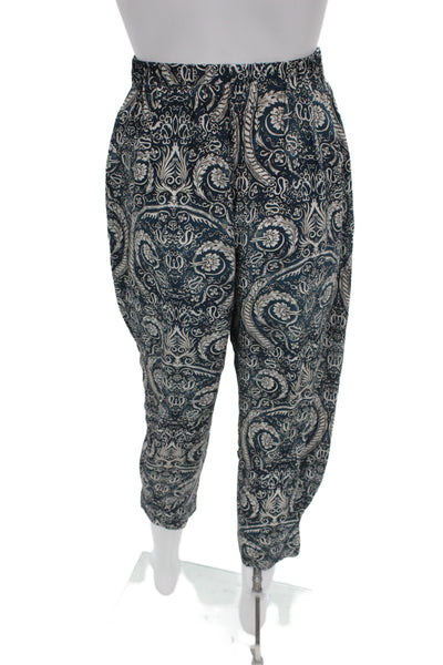 Mariacher Women Harem Pants Dark Blue Silk Paisley Bohemian Size M